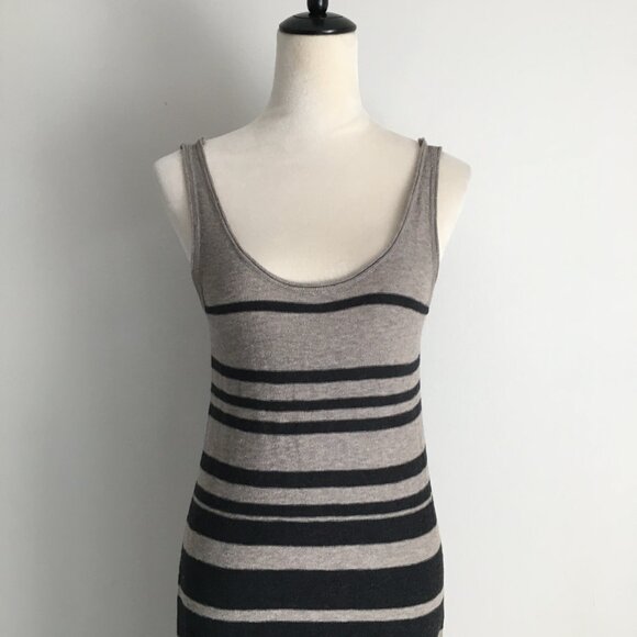 VINCE Taupe Dark Gray Striped Sleeveless Knit Maxi Dress - Picture 5 of 10